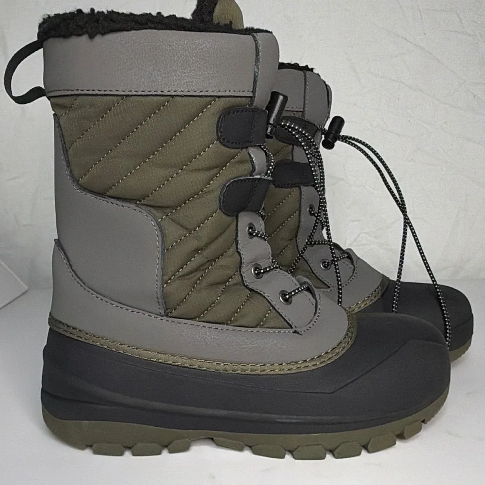 All in Motion Boys Snow Boots Olive Green Gray Thermolite Winter Size 3